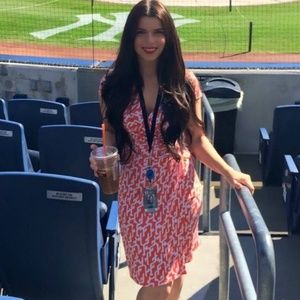 Laundry by Design Orange/White Faux Wrap Dress 2